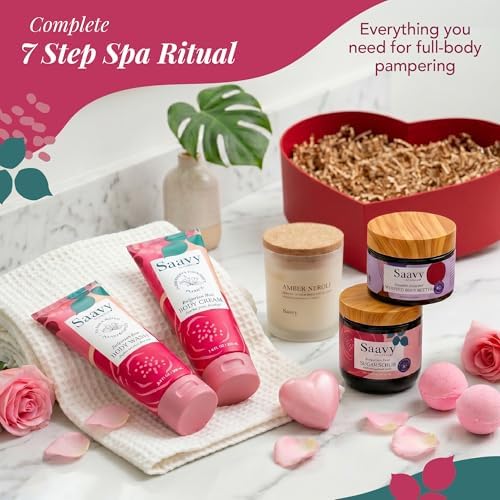 Mom Gifts Set Saavy Naturals - Plant-based Ingredients 9-Piece Spa Gift Set – Body Wash, Scrub & More –, Luxurious Spa Gift Basket for Women & Men – Mothers Day – Bulgarian Rose - Image 3