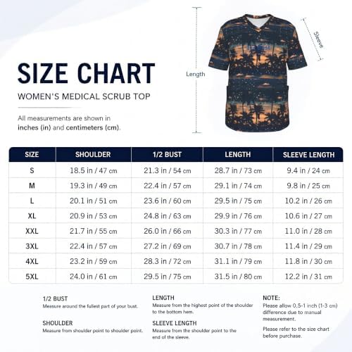 Men's Scrub Top,V-Neck Spill Wrinkle Resistant,3 Pockets-Tropical Starry Sky Palm Tree (4) - Image 5