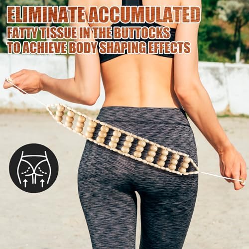 KintKita Wood Therapy Massage Tools,Back Wooden Massage Roller Rope Tool Maderoterapia Kit Professional Cellulite Massager for Body Shaping, Contouring,Back Neck Leg Muscle Relief - Image 3