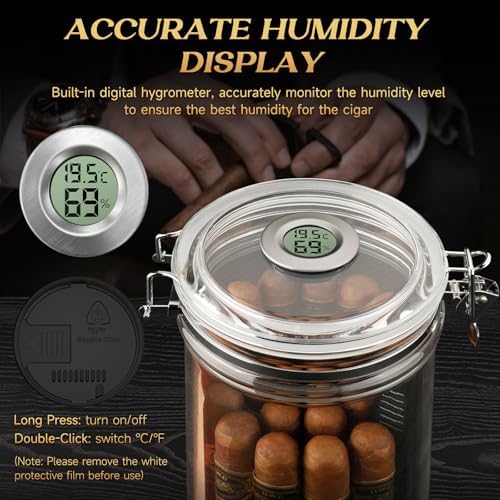 XIFEI Acrylic Humidor Jar with Digital Hygrometer, Tall Design Storage Case Fits Long Cigar, Humidifier & Spanish Cedar Wood Veneer, Portable Travel Humidor for 15-20 Cigars - Image 4