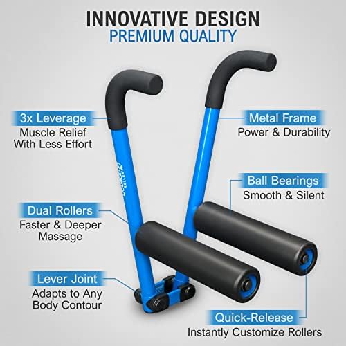 DoubleUP Roller D2 Leg & Arm Massager, Metal Frame + 2 Rollers, Blue - Image 5