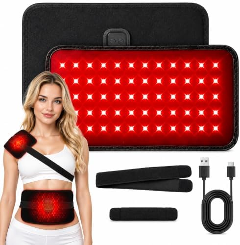 Red Light Therapy Pad for Body, 660nm & 850nm Red Light Therapy Wrap with 60 LED Lights, 5000mAh Rechargeable Battery, Flexible Portable Light Therapy Pad for Back, Knee, Post-Workout Relaxation by Eynshoo