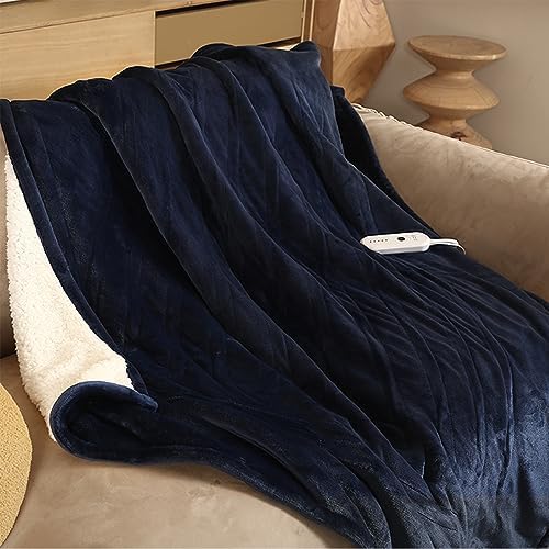 ESTINGO Heated Throw Blanket Electric Blanket, 50"x60" Heating Blanket with 5 Heating Levels & 4 Hours Auto Off, Reversible Flannel Sherpa Electric Throw Blanket with OverHeat Protection, Navy Blue - Image 5
