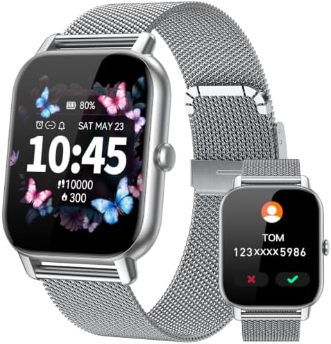 Smart Watches for Men Women, Fitness Tracker with Activity Counter/ Sleep Monitor, IP68 Waterproof Smart Watch for Android iPhone iOS Compatible (Silver Case w/ Starlight & Sliver Milanese Band, 1.83) by Unknown