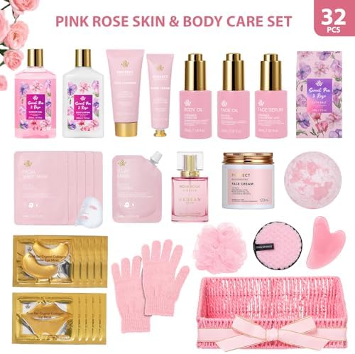 Gifts for Women, 32 Pcs Rose Spa Gifts Basket, Hydrating Face Skin Care Set - Image 2