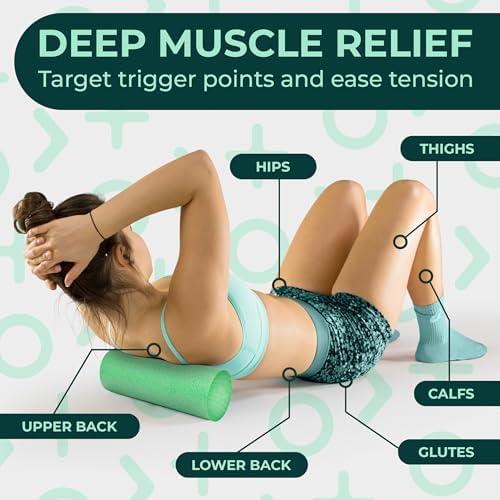 Deep Recovery Yoga Foam Roller for Physical Therapy & Exercise – Green Back Roller for Back Pain, Legs, and Shoulders, 12in x 4in Travel Size – Deep Tissue Massage for Myofascial Release - Image 2