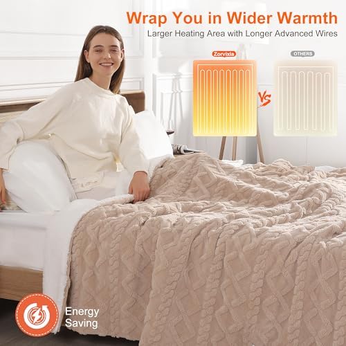 Electric Blanket Twin Heated Blanket-Soft Sherpa Twin Heating Blanket,Beige - Image 2
