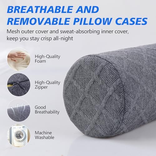 Cozyhealth 3.1" H Small Cervical Roll Pillow, Medium Soft Memory Foam Neck Round Pillow Cylinder Bolster Pillow for Sleeping, Round Neck Support for Bed, Legs, Back and Yoga (Grey, Small - 3.1" H) - Image 5