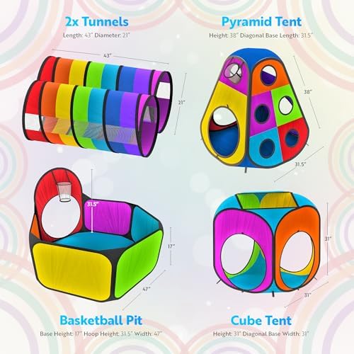 Playz 5pc Pop Up Play Tent and Crawl Through Tunnels for Kids w/Carry Bag - Image 3