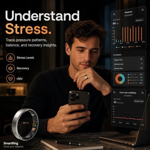 Smart Ring for Women Men, Fitness & Health Tracker with Heart Rate, Blood Oxygen, HRV, Stress, Sleep & Step Tracking, 5ATM Waterproof Smart Ring for iPhone & Android, No Subscription Fee - Image 4