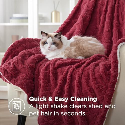Bedsure Sherpa Fleece Blanket, Cable Jacquard Tufted, Warm, Red, Throw - Image 2