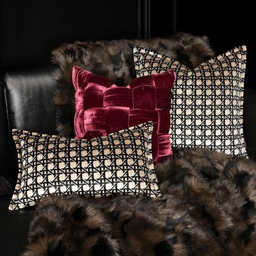 Velvet Lumbar Pillow Covers 12x20 inches, Luxury Gold Geometric Pattern Pillow Cover, Modern Luxury Rectangle Pillow Cushion Covers for Bed Couch Sofa Living Room Bedroom - Image 2