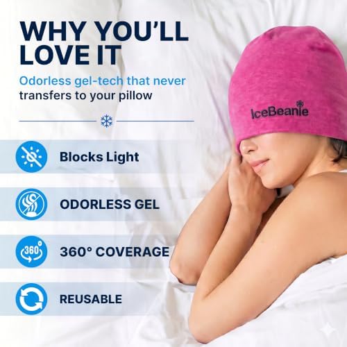 IceBeanie Migraine Relief Cap, Soft & Stretchy Gel Ice Hat, Reusable, Pink - Image 3