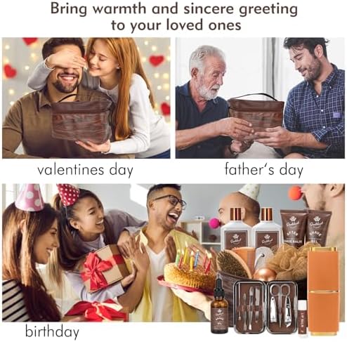 21 Pcs Sandalwood Bath & Body Care Gift Basket Set for Men, Father's Day Gifts for Dad, Men Skin Care Gift Set, Leather Bag, Home Spa Kit, Birthday,Anniversary, Christmas, Boyfriend - Image 6