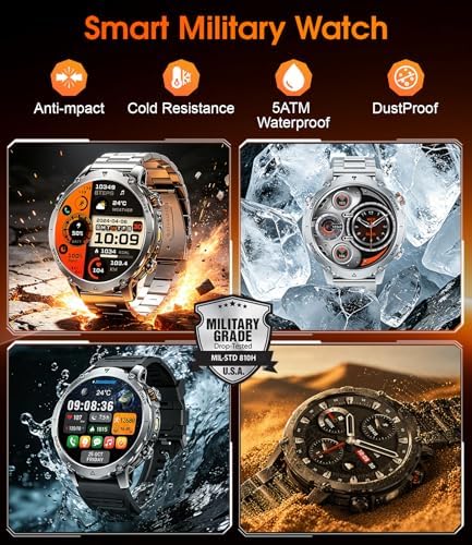 LIGE Military Smart Watch for Men, 1400mAh 60-Days Battery, 1.85" HD Smartwatch with LED Flashlight, 100+ Sports Mode, IP68 Waterproof, Pedometer, Fitness Watch for Android iOS - Image 6