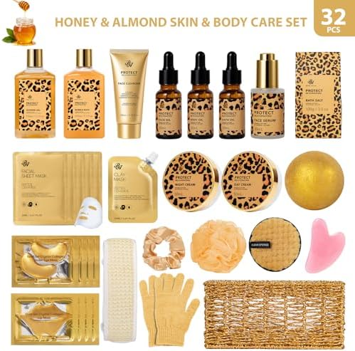 Gifts for Women, Honey Almond 32 Pcs Bath & Body Gifts Basket for Women - Image 2