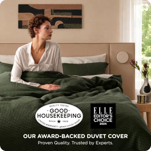 Bedsure PureWoven 3 Pieces 100% Cotton Waffle Weave Duvet Cover Set, King - Image 2