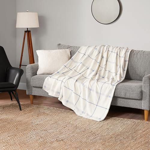Lucky Brand Palmdale White with Light Blue Plaid 50"x70" Cozy Plush Blanket - Premium Microfiber Throw for Luxurious Comfort - Image 4