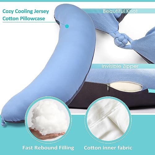 BYRIVER 43" Long C Shaped Body Pillow for Adults Men Women, Side Sleeper Pillow for Neck Shoulder Back Pain Relief, Cooling Post Sugery Pillow Pregnancy Pillow, Blue Black Washable Pillowcase (XL) - Image 3