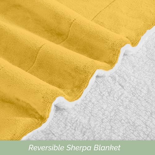 Elegant Comfort Ultra Soft Reversible Flannel Sherpa Blanket - Cozy Silky Fleece Throw for Couch, Bed - Plush Fuzzy Warm Winter Blanket for Gift, Full, Yellow - Image 5