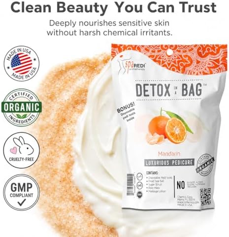 SPA REDI Detox In A Bag Pedicure Kit -Pedicure Massage for Tired Feet, Detoxifies and Refreshes Feet, Invigorating Mandarin - Image 7