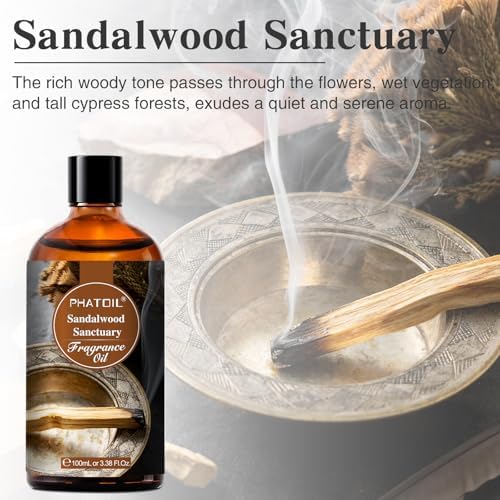 PHATOIL 3.38FL.OZ Sandalwood Sanctuary Fragrance Oils for Aromatherapy, Essential Oils for Diffusers for Home, Perfect for Diffuser, Yoga, Skin Care, DIY Candle and Soap Making - 100ml - Image 2