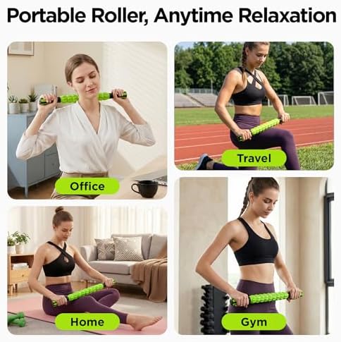 Muscle Roller & Massage Roller Stick for Athletes - Lymphatic Drainage Support, Relieves Muscle Soreness, Cramping & Tightness - Targets Legs, Arms, Back & Calves （Green ） - Image 4