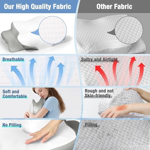 TOPPURE Soft and Coll Pillowcase for Cervical Pillow, Pillow Case ONLY, Pillowcase for Butterfly Shape Cervical Memory Foam Pillow (Queen Size 24.8“x14.96”x5.51“, White-Gray) - Image 3