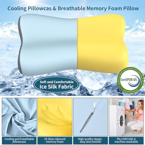 Cervical Neck Pillow, Contour Memory Foam Pillows for Neck Pain Relief, Ergonomic Pillow for Sleeping, Orthopedic Bed Pillow Neck Support Pillow for Side Back Stomach Sleepers(Blue&Grey) - Image 2