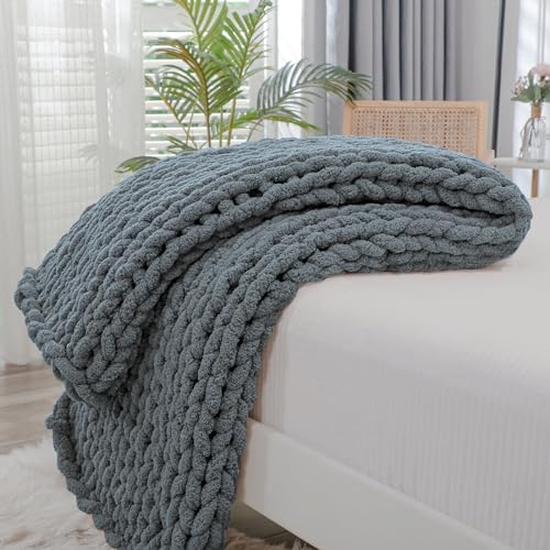 Bigacogo Chunky Knit Throw Blanket for Couch, 40x60 inches, Iron Gray by Bigacogo