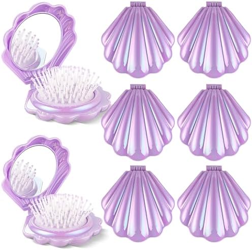 8 Pcs Foldable Travel Shell Hair Brush with Mirror by Unknown