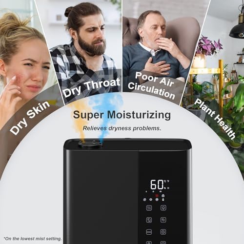 JRD Warm & Cool Mist Humidifiers for Bedroom 5L, Quiet Ultrasonic Air Humidifier Fast Symptom Relief, 50H Runtime, Oil Diffuser, 12H Timer, 7 Color Light for Large Room, Office, Baby, Plants-Black - Image 5