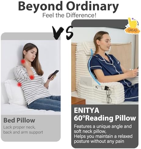 ENITYA 22" XL Back Pillow for Bed Sitting Up with Armrests & Big Pockets - Image 4