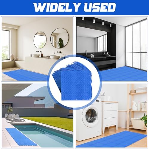 Huwena 100 Pcs Modular Interlocking Cushion Floor Tiles 10 x 10 Inch Non Slip Pool Floor Mat Blue Interlocking Rubber Draining Flooring Tiles with Hole for Drain Deck Patio Balcony Shower Kitchen - Image 6
