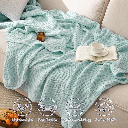 PHF Lightweight 100% Cotton Waffle Blanket for Bed, King, Mint - Image 3