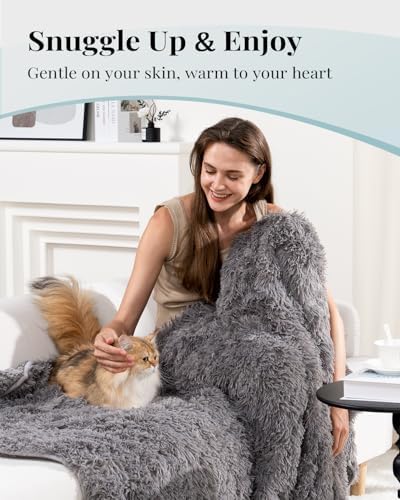 Topblan Fuzzy Faux Fur Weighted Blanket 15lbs, 60 x 80 Queen Size for Adult - Image 4