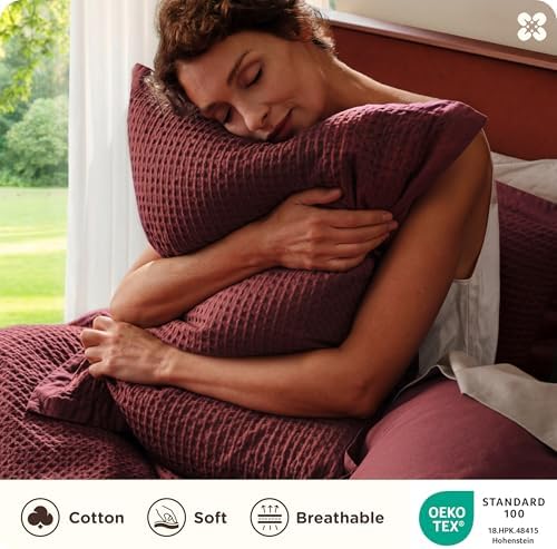 Bedsure PureWoven 3 Pieces 100% Cotton Waffle Weave Duvet Cover Set, King - Image 3