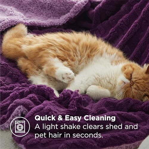 Bedsure Gentlesoft Sherpa Fleece Throw Blanket for Couch - Fluffy & Cozy Cable Jacquard Tufted Throw for Women Gift, Thick and Warm Blankets for Winter, Purple, 50x60 Inches - Image 2
