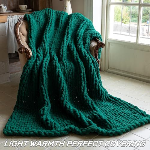 Chunky Knit Throw Blanket for Couch，60X80 Inches Green - Image 4