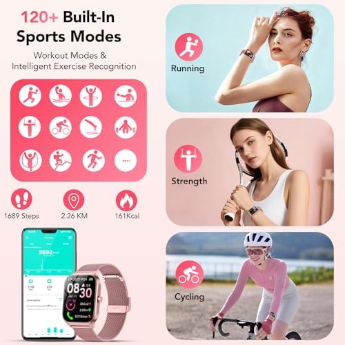 Smart Watch for Women, Answer/Make Call/AI Voice,1.85" HD Smartwatch for iPhone/Samsung/Android, 120+ Sport Modes Fitness Tracker with Heart Rate/Sleep Monitor,IP68 Waterproof (2 Bands) - Image 4