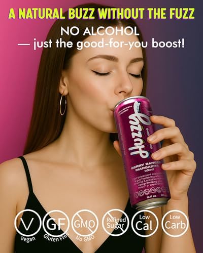 Huzzy Smart Sips Non Alcoholic Drinks - Berry Banger Margarita Inspired Beverage, Alcohol Free Functional Cocktails - Low Calorie, Low Carb, No Refined Sugar, Caffeine & Artificial Colors - 4 Pack - Image 3
