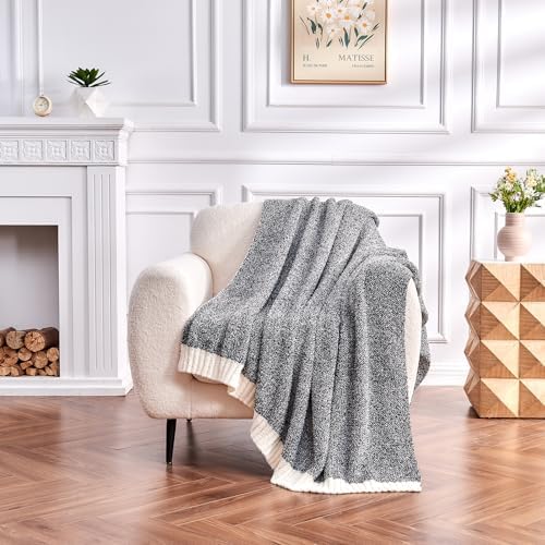 CozeCube Reversible Knitted Throw Blanket, Black White Melange 60"x80" - Image 2