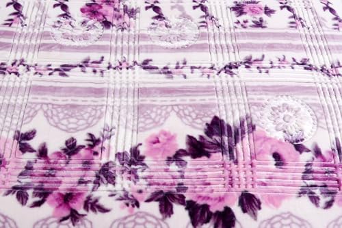 Nestl Velvet Fleece Winter Blanket - 2 Ply Heavy & Warm Korean Style - Reversible Printed Raschel Queen Size - Wrinkle & Fade Resistant - 79 x 94 Inches - Lavender - Image 3