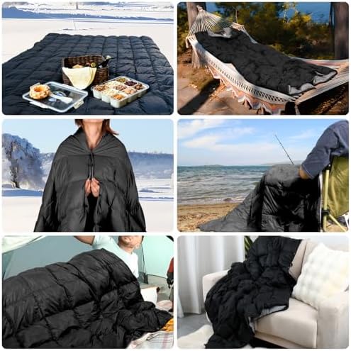 Down Camping Blanket - Lightweight, Packable, Warm & Puffy Outdoor Travel Quilt for Sleep, Hiking, Backpacking, Stadium, Festivals, Water-Resistant Sleeping Bag 55"x79" - Image 2