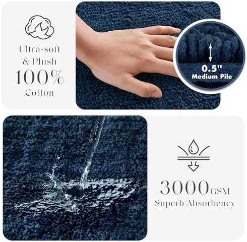 Madison Park Splendor Reversible 100% Cotton Bath Runner, 24 x 72, Navy - Image 3