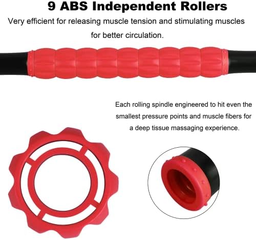 YANSYI Professional 9-Roller Deep Tissue Massage Stick - Portable Muscle Recovery Roller for Athletes, Relieves Post-Workout Soreness & Leg/Back Pain - Portable Physio Tool (Red) - Image 3