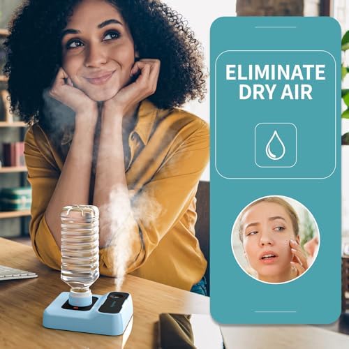 Travel Humidifier, Portable Humidifier for Plants, Bedroom, Office, Hotel or Car, Battery Operated Mini Cool Mist Humidifiers, Quiet 23dB, Auto-off, Night Light & BPA-Free, Light-Blue - Image 2