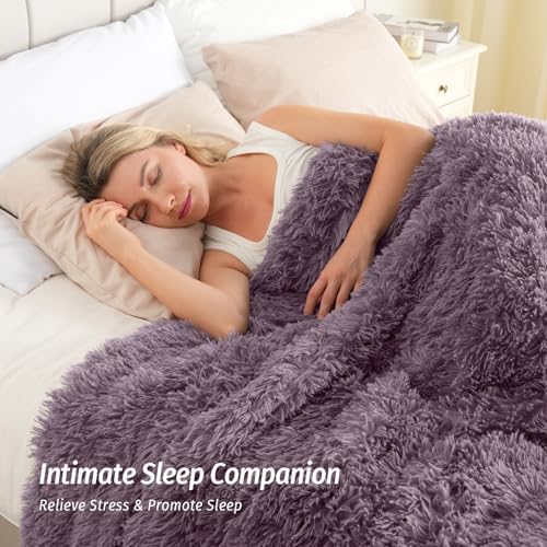 Wemore Weighted Blanket for Adult 48"x72" 15lbs Soft Long Plush Twin Purple - Image 3