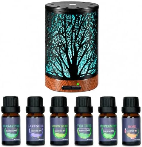 Oil Diffuser & Essential Oils Set - Oil Diffuser 150ml with 6 Essential Oils Set, Aromatherapy Cool Mist Oil Diffusers for Essential Oils, Auto Shut-Off，7 Colors Night Light,Gifts for Mom by Maromamix
