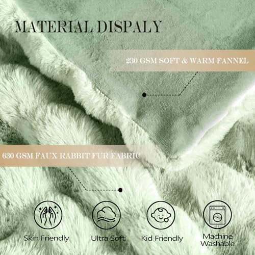Latepis Faux Fur Throw Blankets Sage Green Bubble Cozy Soft Heavy Blanket for Couch Fuzzy Thick Blanket for Sofa Bedroom Plush Fluffy Warm Blankets for Winter Luxury Throw Blanket 50''x60'', 860gsm - Image 4